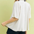 Linen Scallop Trim V-Neck Top