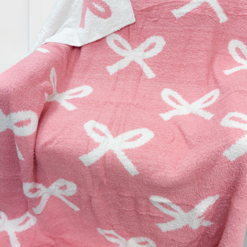 SC - Pink and Cream Bow Luxury Blanket