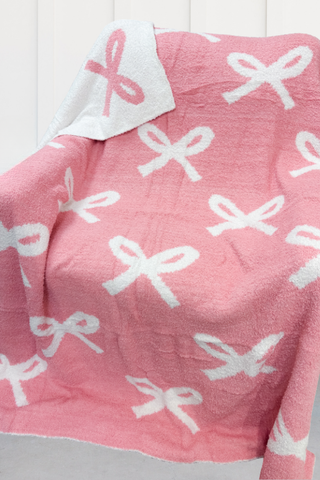 SC - Pink and Cream Bow Luxury Blanket