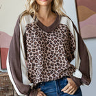 Animal Print V Neck Pullover Top