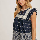BOHO FLORAL EMBROIDERED BLOUSE TOP