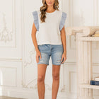 Relaxed Fit Ruffle Sleeve Round Neck Top