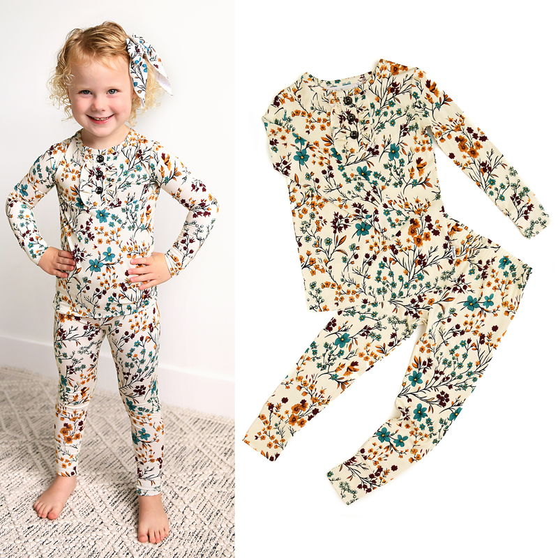 Maren Floral RUFFLE TWO PIECE Bamboo Kids Lounge Set