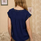 V NECK LACE TRIM CAP SLEEVE TOP