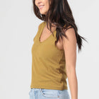 RIB KNIT CINCH BUST LACE TRIM TANK TOP