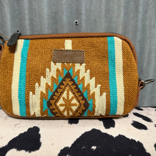 BROWN WRANGLER MINI SOUTHWESTERN KNITTED CROSSBODY/WALLET