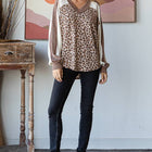 Animal Print V Neck Pullover Top