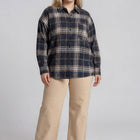 PLAID BOXY BUTTON COLLARED LONG SLEEVE SHIRT