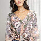 FLORAL LONG SLEEVE FLOWY TOP WITH FRONT TIE