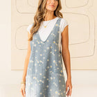 Relaxed Fit Daisy Print V Neck Denim Dress