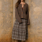 MARLED BUTTON DOWN  RAW EDGE CHUNKY KNIT CARDIGAN