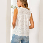 Relaxed Fit Sleeveless Eyelet Split Neck Top