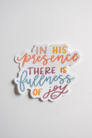 'In His presence there is fullness of joy' handlettered sticker