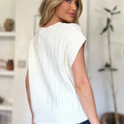 Double Take Full Size Cable-Knit Round Neck Short Sleeve Sweater