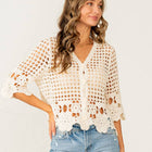 Relaxed Fit Crochet Lace Button Down Top