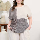 MULTI PATTERN COLORBLOCK SHORT SLEEVE SWEATER