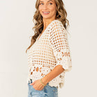 Relaxed Fit Crochet Lace Button Down Top