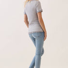 Ruffle Trim Pointelle Knit Henley Top