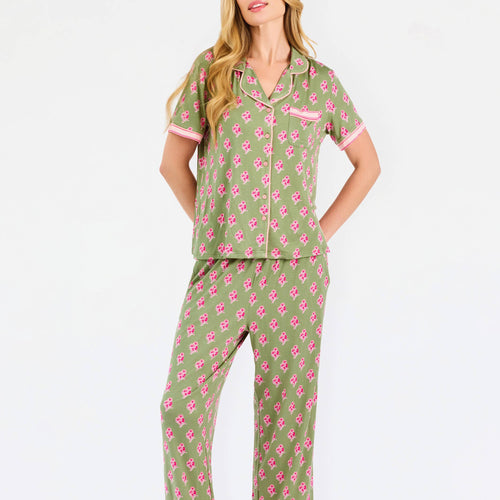 Charlotte Pajama Pants Set | Petal Sketch Olive