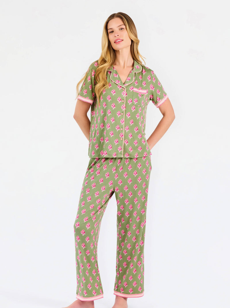 Charlotte Pajama Pants Set | Petal Sketch Olive