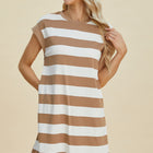 Basic Bae Full Size Striped Round Neck Cap Sleeve Mini Dress