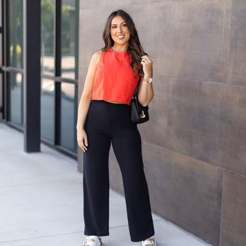 Ready to Ship | The Brooke - Black Wide Leg Full-Length with Pockets - Luxe Leggings by Julia Rose®