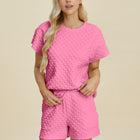 Double Take Full Size Texture T-Shirt and Shorts Set