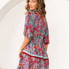 Floral Print Tiered Mini Dress with Puff Sleeves