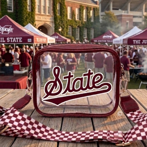 SC - ETA 6/24 - Mississippi State Maroon Clear Crossbody Bag