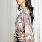 FLORAL LONG SLEEVE FLOWY TOP WITH FRONT TIE