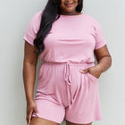Zenana Chilled Out Full Size Short Sleeve Romper in Light Carnation Pink
