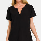 Zenana Notched Short Sleeve Waffle T-Shirt