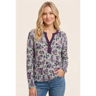 SPLIT HALF BUTTON NECK FLORAL PRINTED TOP