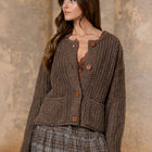 MARLED BUTTON DOWN  RAW EDGE CHUNKY KNIT CARDIGAN