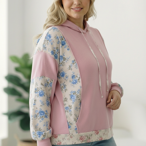 Sweet Spring Blossoms Color Block Hoodie