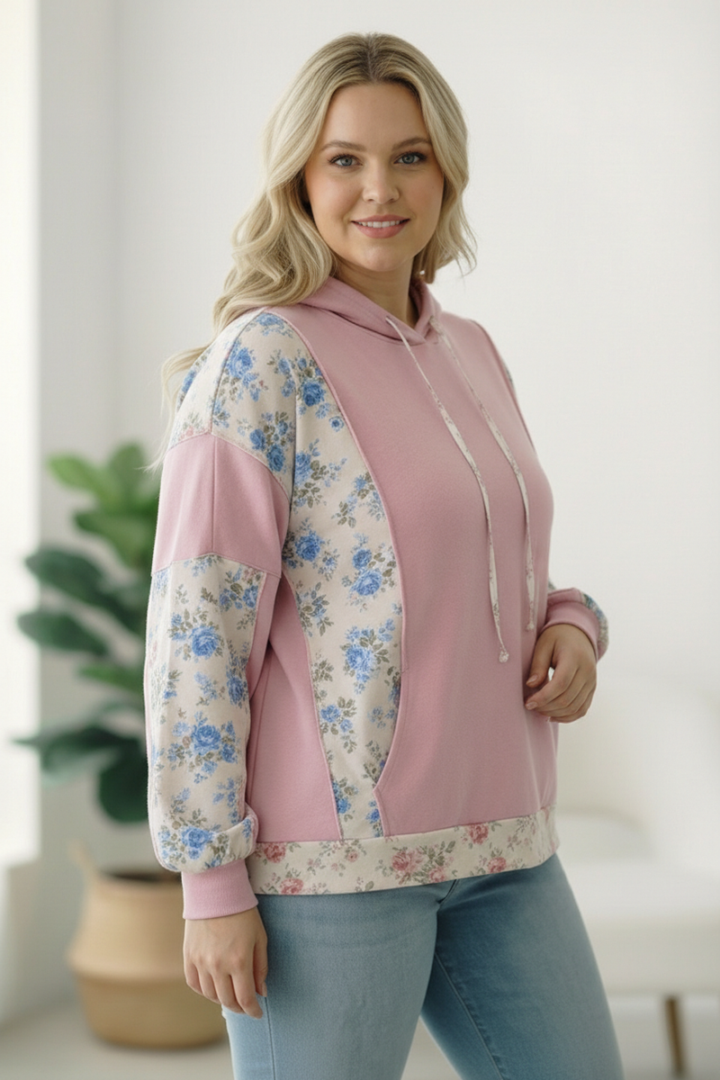 Sweet Spring Blossoms Color Block Hoodie