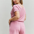 Zenana Chilled Out Full Size Short Sleeve Romper in Light Carnation Pink