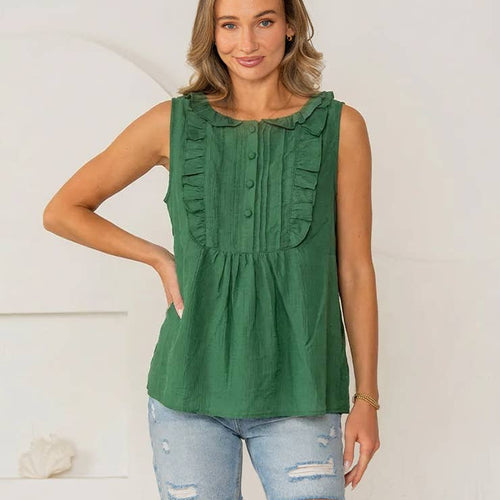 Relaxed Fit Ruffle Trim Sleeveless Top