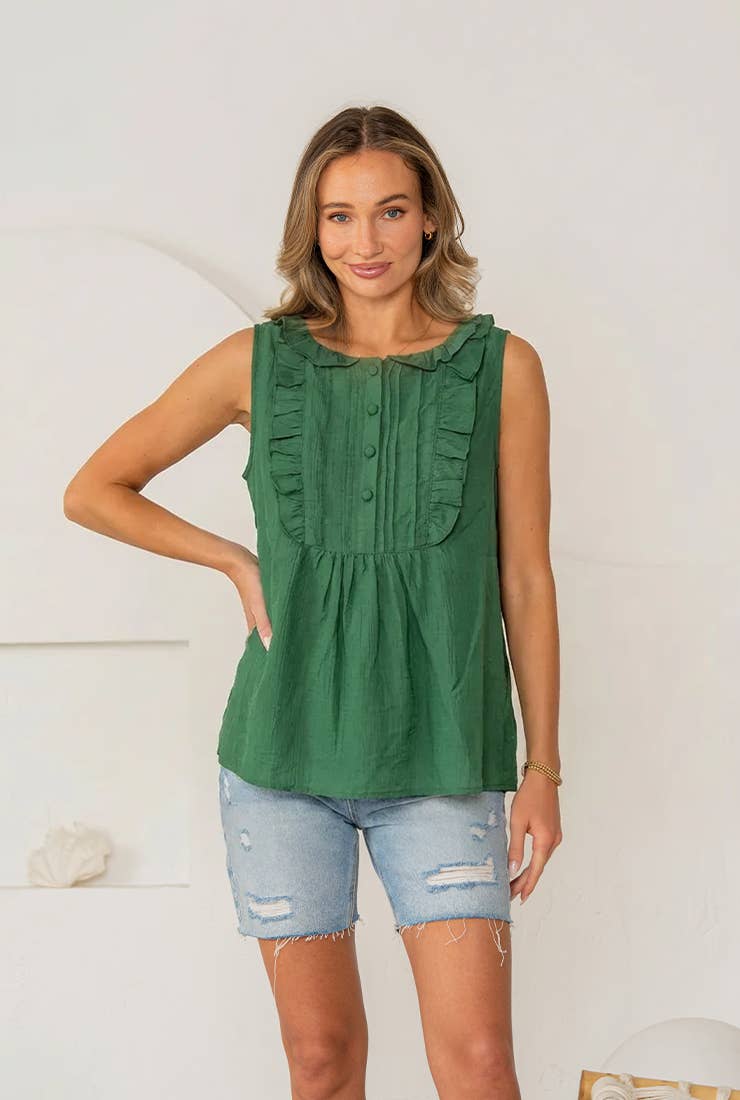 Relaxed Fit Ruffle Trim Sleeveless Top