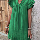 Ruffled Notched Cap Sleeve Mini Dress