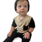 BAMBOO POCKET TEE - SAND COLOR BLOCK