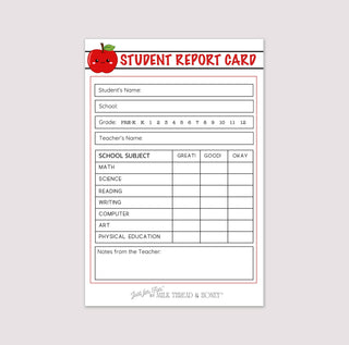 Pretend Play Teacher Report Card Notepad