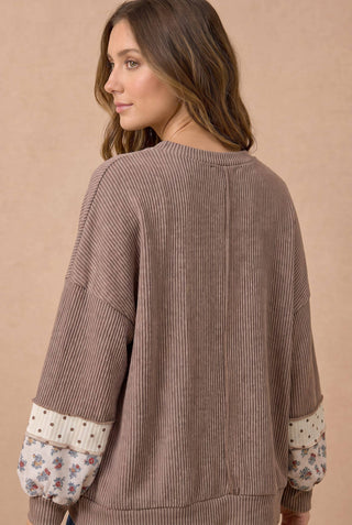 Floral and Polka Dot Mixed Knit Top