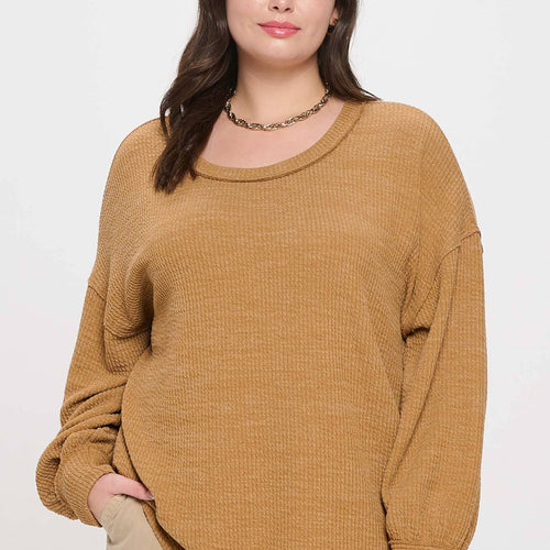 DROP SHOULDER LONG SLEEVE SWEATER KNIT TOP