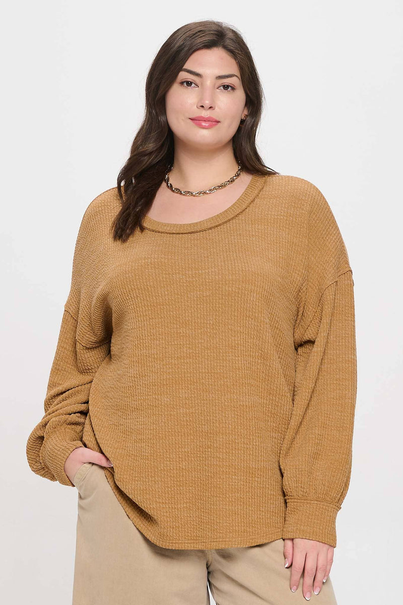 DROP SHOULDER LONG SLEEVE SWEATER KNIT TOP