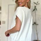 Double Take Full Size Cable-Knit Round Neck Short Sleeve Sweater