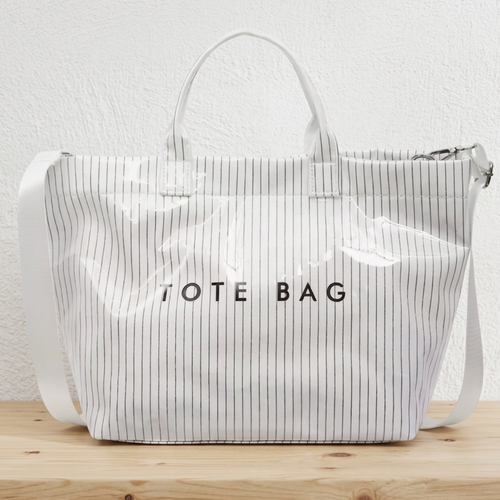 SC - White Pinstripe TOTE BAG with Strap