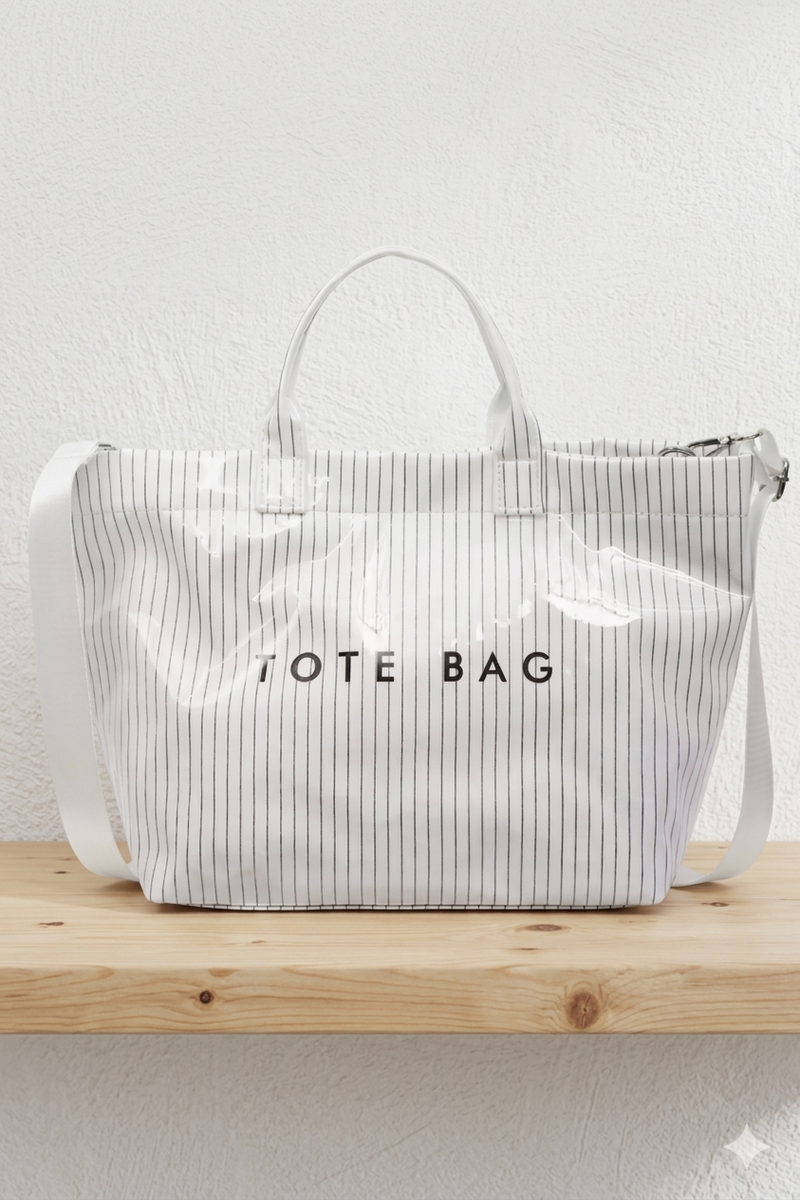 SC - White Pinstripe TOTE BAG with Strap