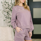 A Little Bit of Comfort Embroidered Top and Bottom Set in Dusty Mauve