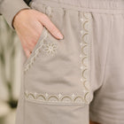 A Little Bit of Comfort Embroidered Top and Bottom Set in Taupe